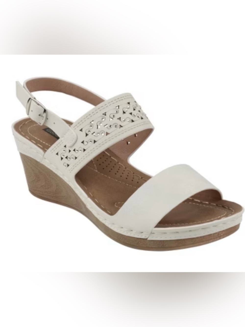 Good Choice Foley White Wedge Sandals with rhinestone accents Size 9.5 No Box